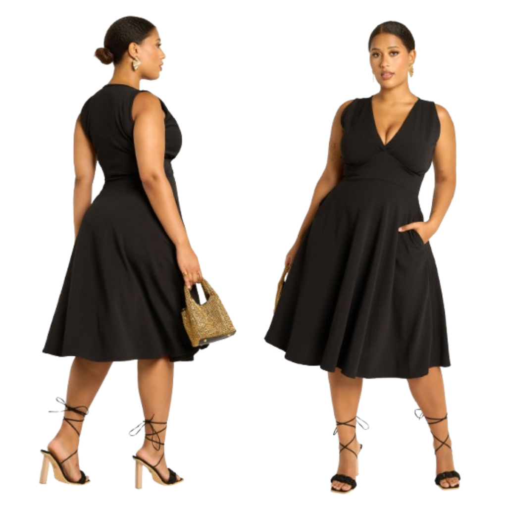 Dress Giving A Feminine Silhouette And Side Pockets