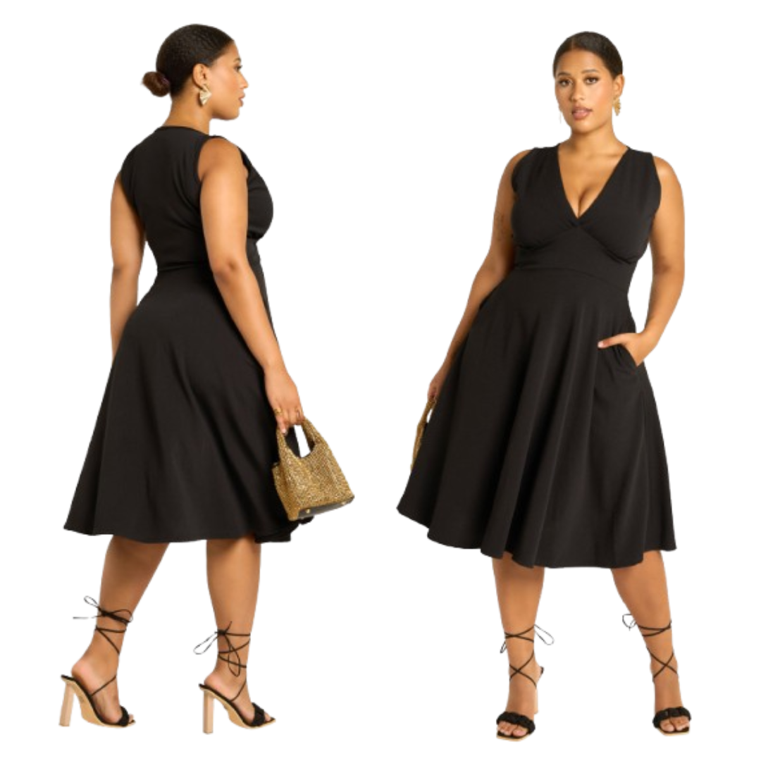 Dress Giving A Feminine Silhouette And Side Pockets