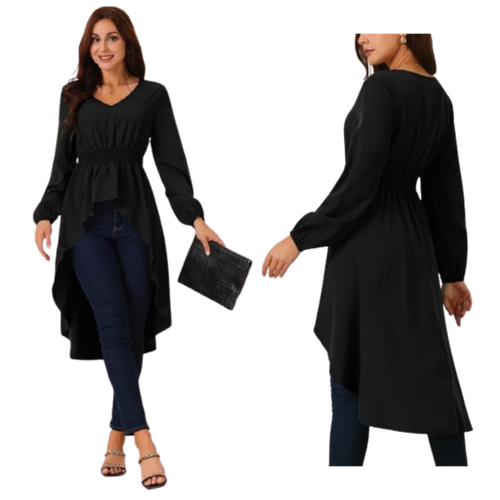 Long Sleeve High Low Top (Solid Black or White Color)(Pre Shrunk)